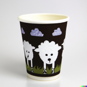 DALL·E 2023 02 07 10.04.33 PAPER CUP 14 OZ WITH 2 SHEEPS ON IT