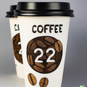 DALL·E 2023 02 07 10.05.13 PAPER CUP 14 OZ WITH 2 COFFEE BEANS ON IT