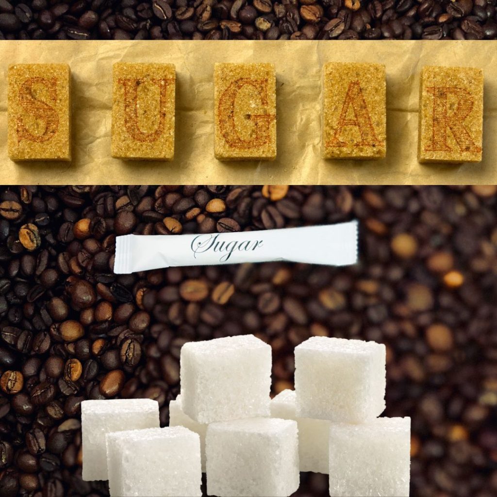 Γλυκαντικά για τον καφέ - ζάχαρη λευκή και μαύρη - sweeteners fro coffee - Brown sugar - white sugar